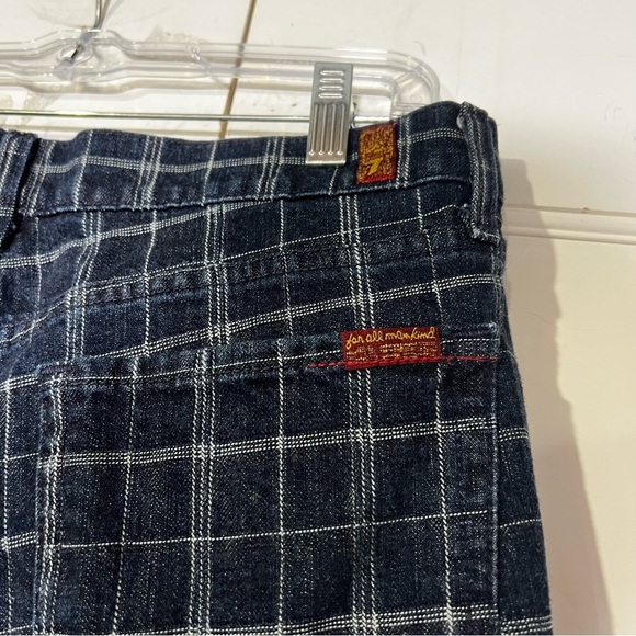 7 For All Mankind Edie Flood Plaid Jeans Blue Size 31 Denim Plaid Cropped - Picture 8 of 12